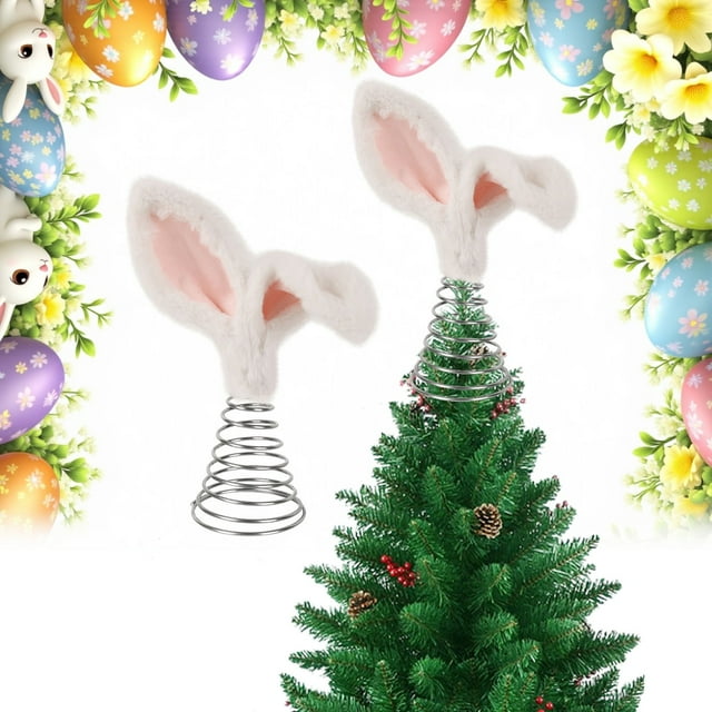 Binwennn Shatterproof Ornament Set Christmas Ornament Packs Ornament Exchange Easter Spring Tree Topper Decoration Rabbit Ears Tree Topper Decoration With Metal Spiral Base For Festive Decoration