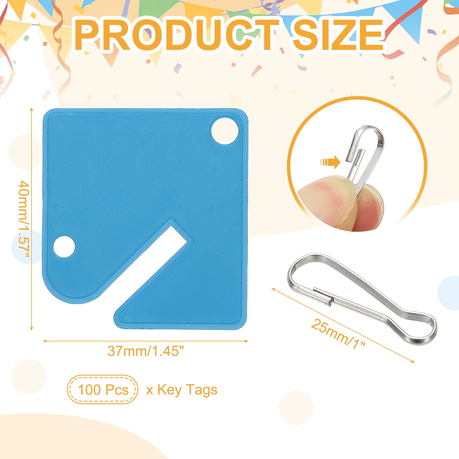 Uxcell 100 Pcs Key Tags, 1.5" Plastic Hanging Tag Slotted Key Tags Square Blank Writeable Durable with Metal Snap Hooks for Cabinet Boxes Lockers Identifiers Home Garage, Sky Blue
