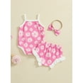 thumbnail image 4 of Suealasg 3Pcs Newborn Baby Girl Clothes Sleeveless Floral Print Romper + Ruffled Shorts + Headband Set 3 6 9 12 18 Months Infant Girls Summer Outfits, 4 of 8
