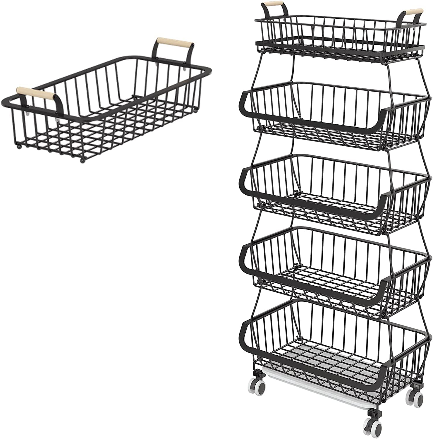 5 Tier Fruit Basket with Removable Top Basket, Kitchen Organization