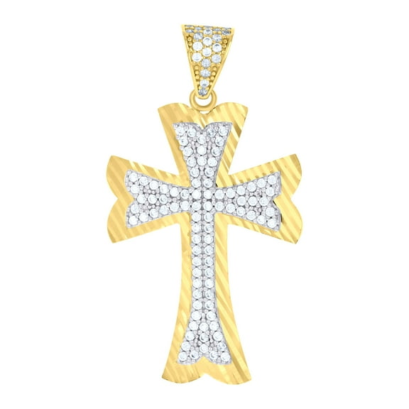 10kt Two-tone Gold Mens Cubic-Zirconia Cross Religious Charm Pendant
