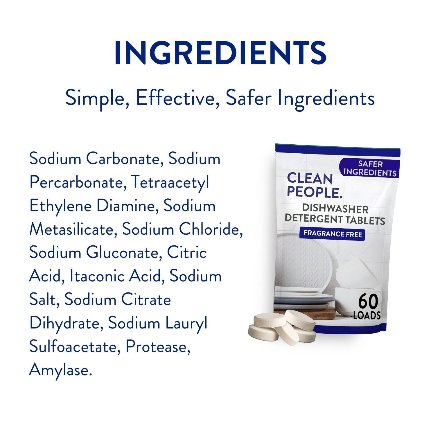 Clean People Dishwasher Detergent Tablets - Fragrance Free, 120 Pack - No Residue, Sparkling Clean