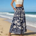 thumbnail image 5 of LWavelet Women Floral Print Tiered Maxi Skirt Elastic Waist With Pockets Boho Summer Long Skirt Navy XL, 5 of 6
