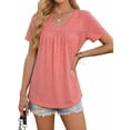 thumbnail image 3 of MOYIKO Womens T Shirts Short Sleeve Pleated Peplum Babydoll Summer Tops V Neck Dressy Casual Tunic, 3 of 7