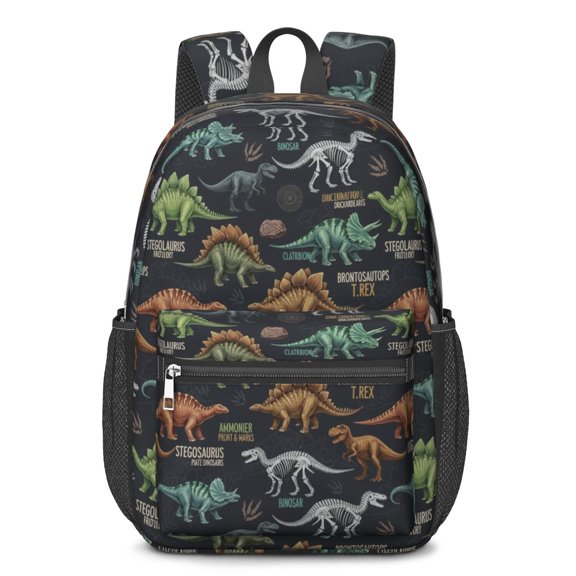 Dinosaur Skeleton Black Pattern 17" School Backpacks for Teens,Waterproof Oxford Fabric,S-Shape Padded Straps for School,Travel,Hiking,Camping