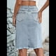 thumbnail image 4 of Falda Vaquera Midi Ajustada con Cintura Alta, Abertura Frontal y Dobladillo Sin Rematar para Mujer Azul M, 4 of 10
