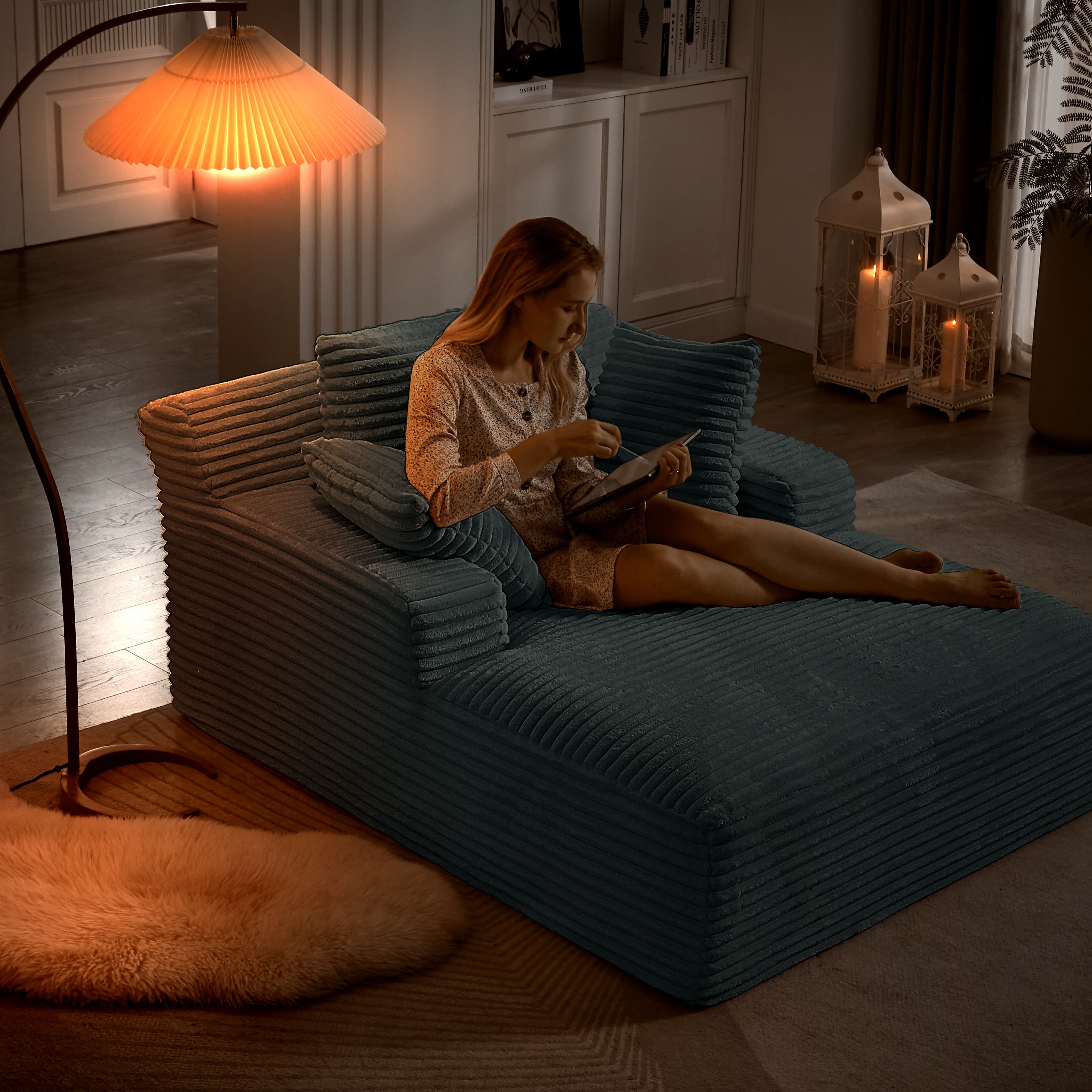 MAYEERTY Oversized Corduroy Chaise Lounge Chair, Boneless Comfy Sleeper, No Assembly for Living Room Office