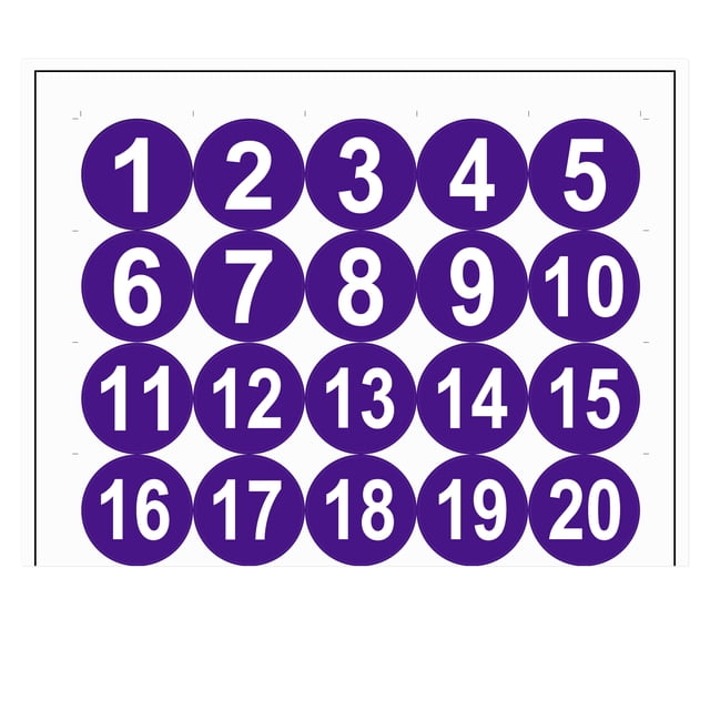 Unique Bargains 50mm Dia PVC Round Number Stickers Number 1-20 Dark Purple