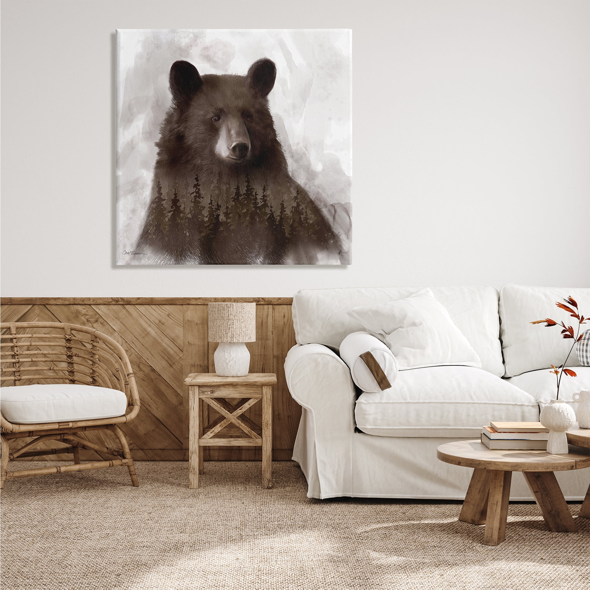 Stupell Industries Woodland Brown Bear Portrait Abstract Pine Tree Forest, 36 x 36, Design by Carol Robinson