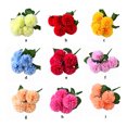 thumbnail image 3 of Ramo de flores artificiales de 5 cabezas, ceremonia de fiesta de boda, decoración floral, tela de seda, flor falsa con hojas, champán claro Eigraketly HA6561-07B, 3 of 6