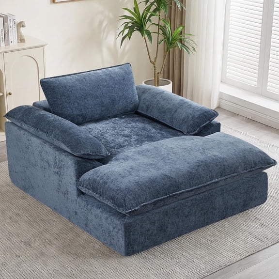 MUERE 69" Oversized Boneless Chaise Lounge Chair Indoor, Deep Seat Sleeper Lounge Couch, Upholstered Chenille Cloud Chairs for Living Room, Bedroom, Apartment, No Assembly Required, Blue