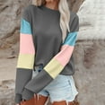 thumbnail image 7 of successthop Plus Size Womens Sweaters Casual Loose Crewneck Tops Lightweight Colorful Stripe Long Sleeve Knitwear Gray, 7 of 7