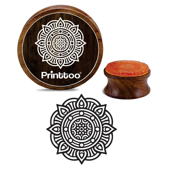 Printtoo Floral Mandala Pattern Craft Textile Wooden Round Rubber Stamp Card Making Stamps-5 Inch