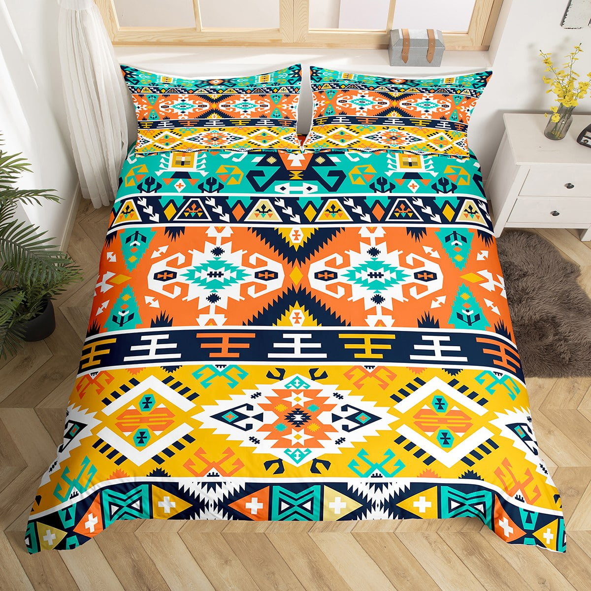 Aztec Bedding Set Full Geometric Duvet Cover,Retro Vintage Indian Tribe ...