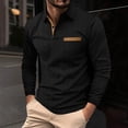 thumbnail image 2 of Miluxas Mens Long Sleeve T-Shirts Casual Button V Neck Basic Polo Shirts Trendy Solid Color Oversized Tees Tops with Pocket Black, 2 of 9