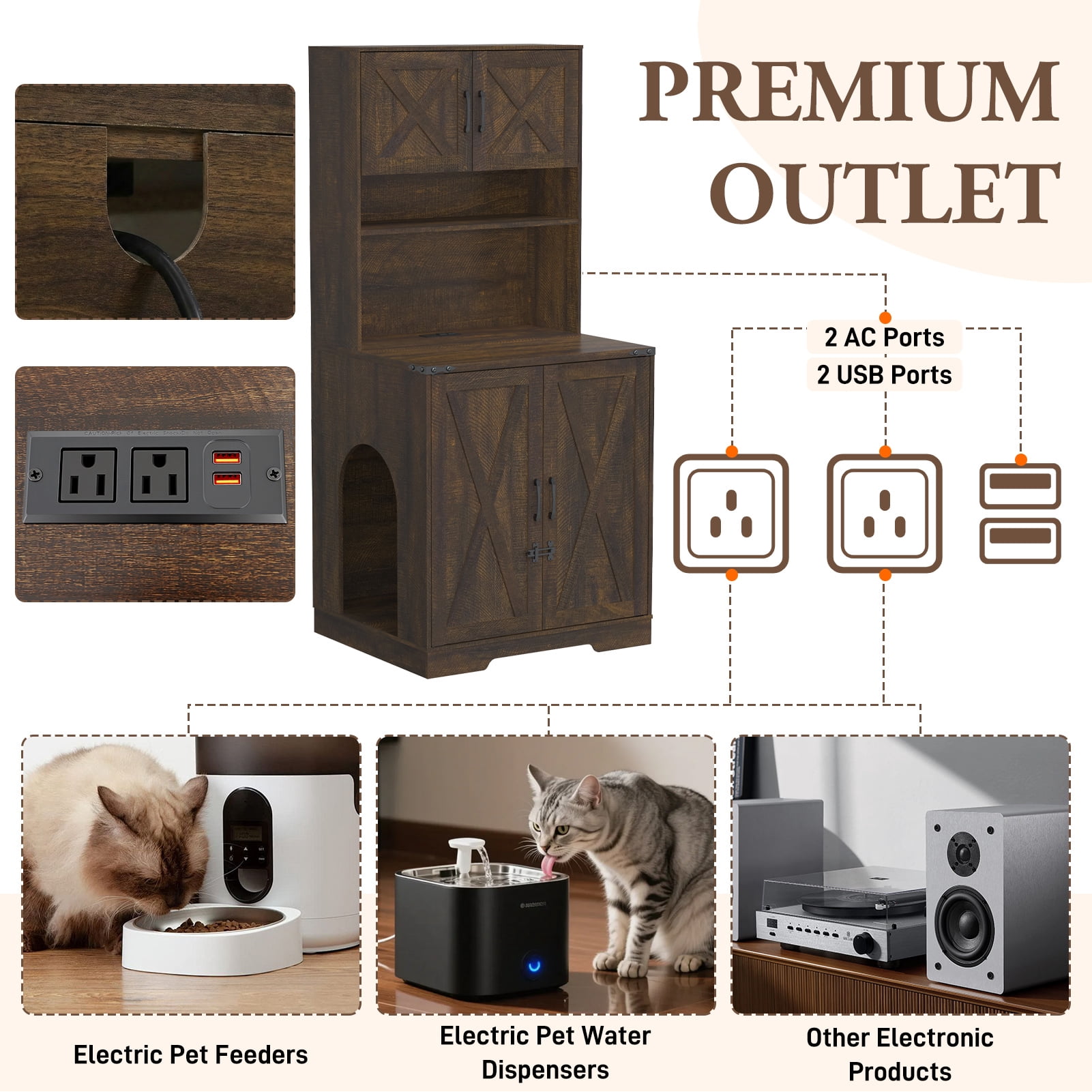 Blotout 71" Tall Farmhouse Cat Litter Box Enclosure W/ Shelves and Doors, Wooden Cat Litter Box Furniture for Self-Cleaning Litter Boxes, Large Hidden Litter Box Furniture W/ Power Outlets, Locks