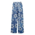 thumbnail image 2 of Women's Floral Print Palazzo Pants - High Waist Wide Leg Bohemian Summer Casual Trousers with Elastic Waist ,Dark Blue,M, 2 of 5
