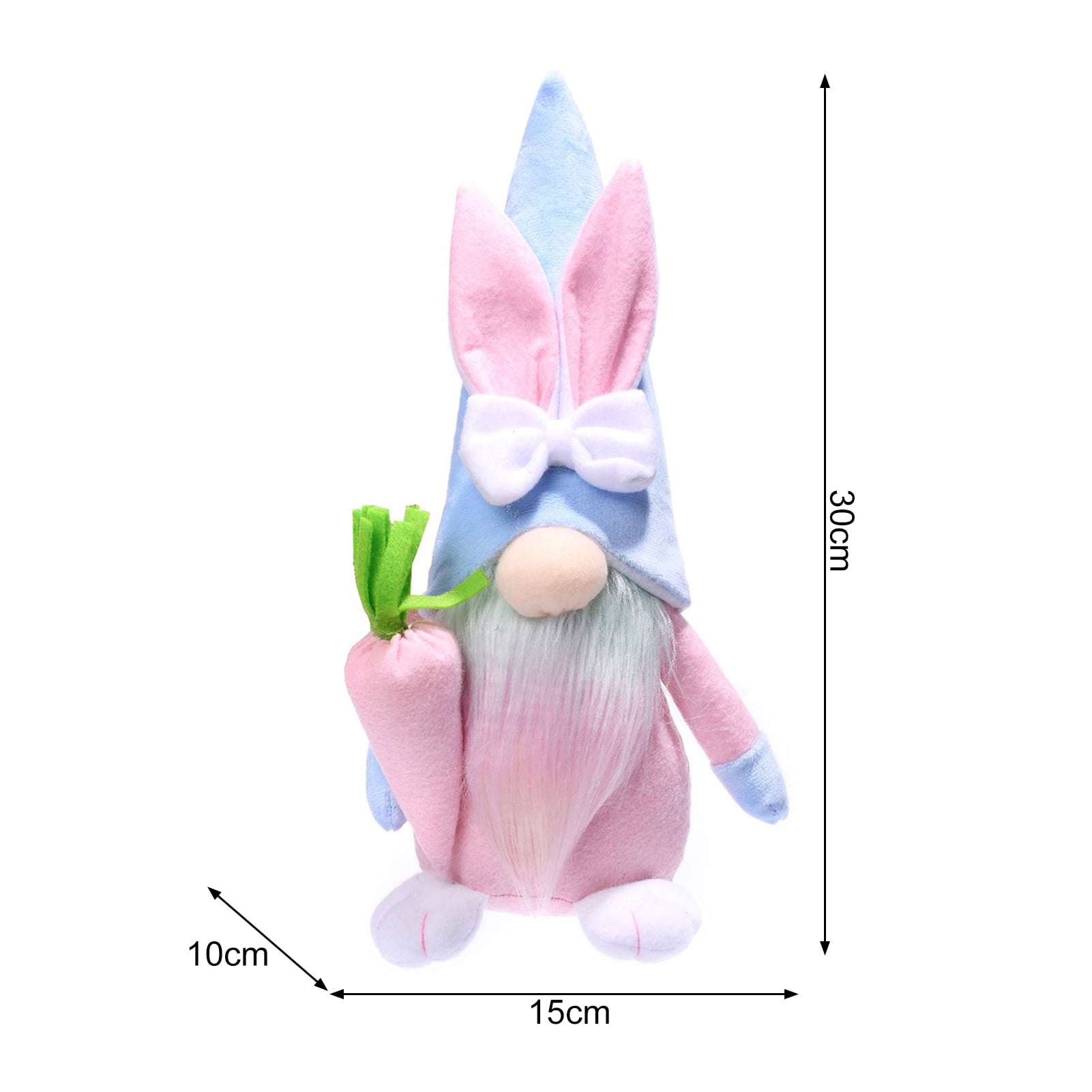 Opvise Easter Dwarf Bunny Doll Faceless Sweet Color Carrot Bow Decor Braided Hair Soft Elastic Fully Stuffed Kids Toy Party Decoration Plush Doll Women