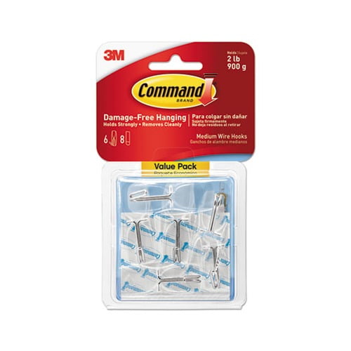 Clear Hooks and Strips Plastic, Medium, 6 Hooks and 8 Strips/Pack