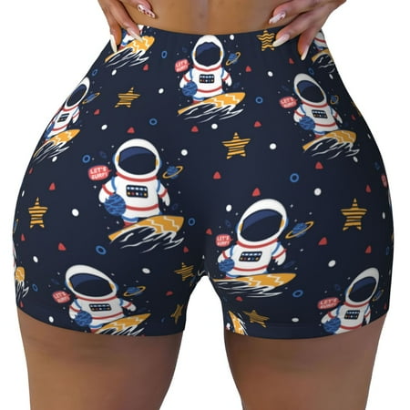 Workout Shorts Women  Astronaut Surfing Biker Shorts for Women Running Gym Spandex Shorts Tummy Control