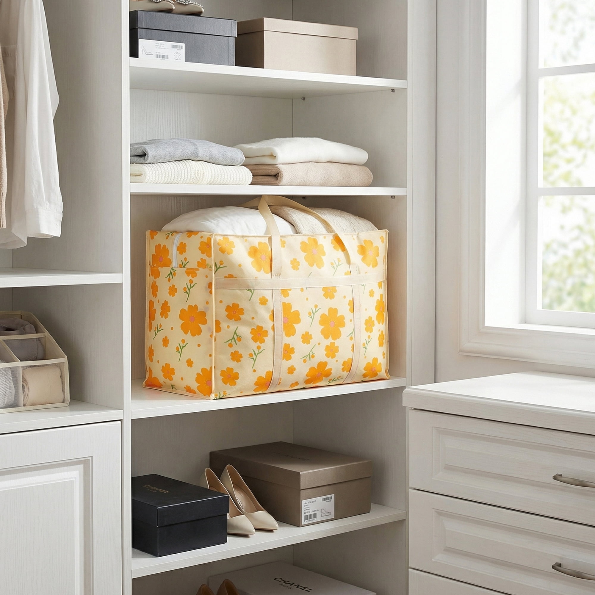 Unique Bargains Foldable Storage Bags for Organizing Livingroom Orange 22.4"x9.8"x15.7"
