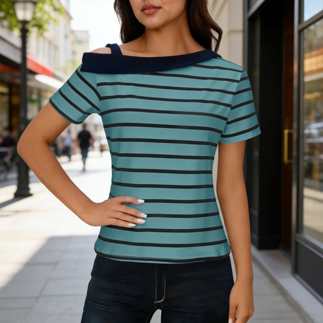 HongQid Women's Off Shoulder Tops, One Shoulder Shirts, Short Sleeves Tunic Tees