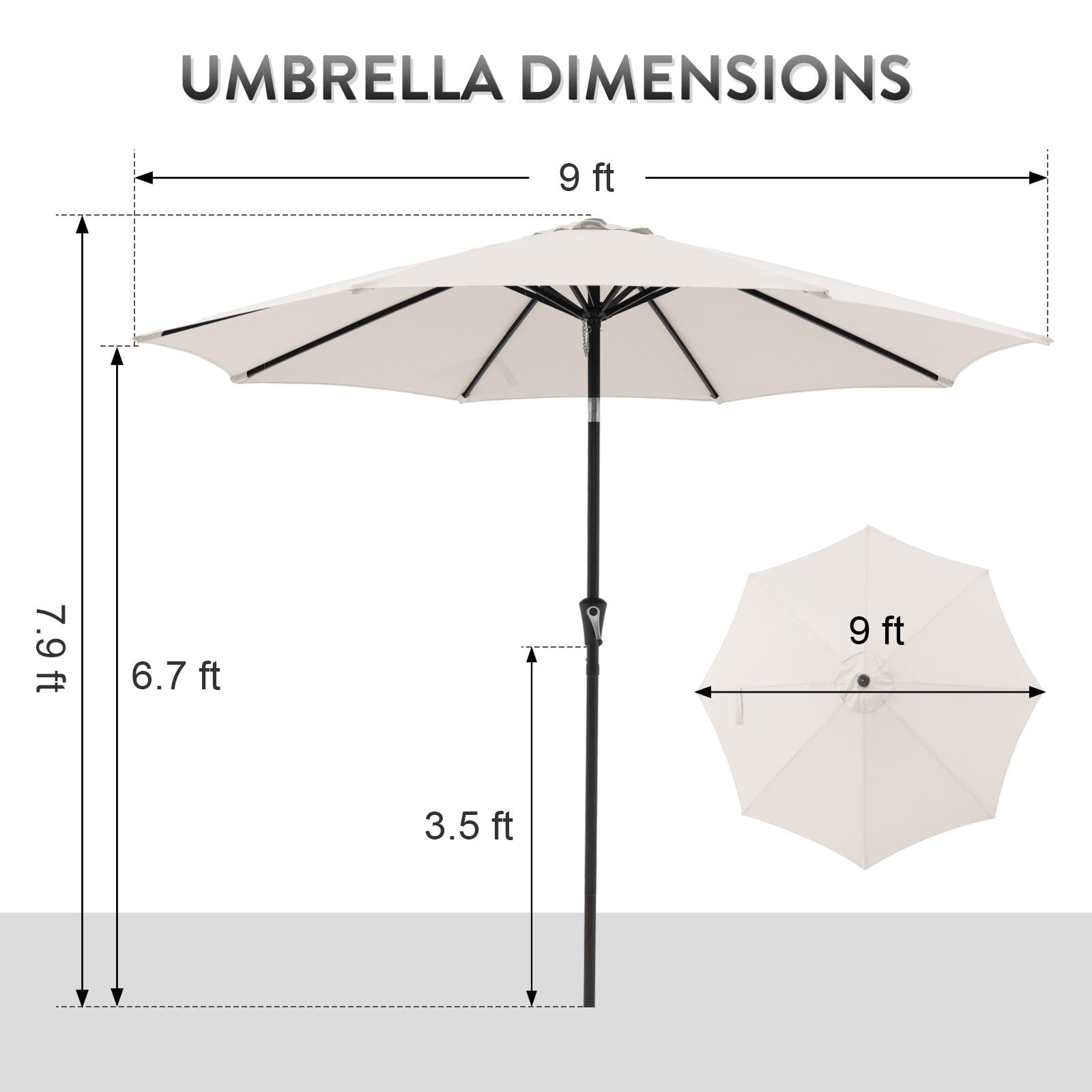 Patio Umbrella with Patio Market Umbrella Base, 9-Feet Outdoor Table Market Umbrella with Water/Sand Self-Filled Base, Push Button Tilt/Crank, 8 Ribs, Cream White