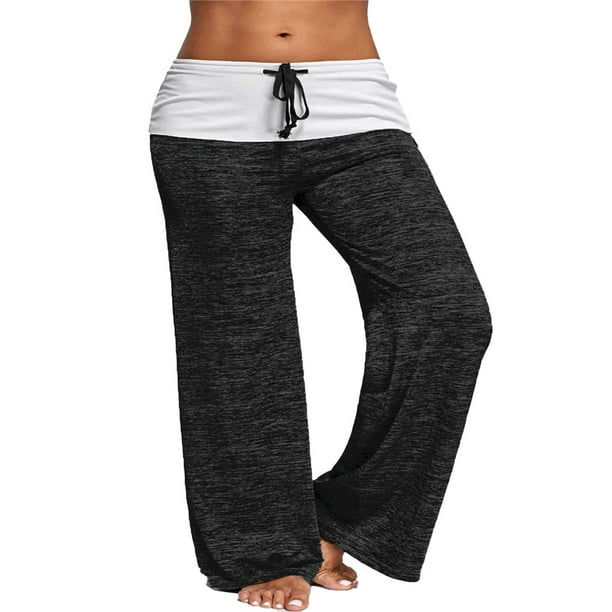 Women Casual Style Adjustable Yoga Quick Dry Soft Loose Pants Girls Running  Workout Exercise Spliced Wide Leg Trousers Clothing Black XL 