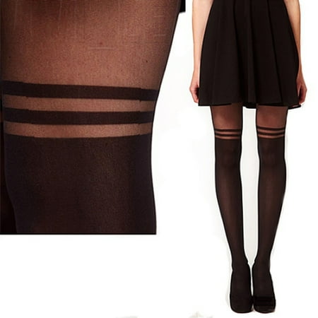 

Anvazise Pantyhose Double Striped Over The Knee Women Sheer Tights Stockings Leggings for Party