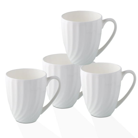 COSTMANCE Fine Bone China White Coffee Mugs Set of 4 (12 oz), Ceramic Spiral Pattern Tea Cups, Thin China Coffee Cups, Lightweight Coffee Mugs for Hot Chocolate, Latte, Cappuccino