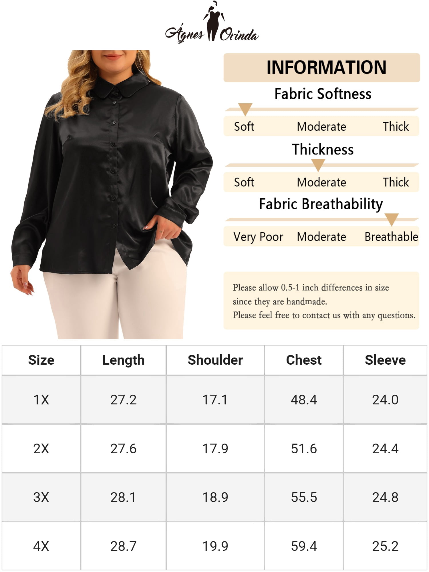 Unique Bargains Women's Plus Size Shirt Work Tops Collar Button Down Shirt Satin Top Black 4X
