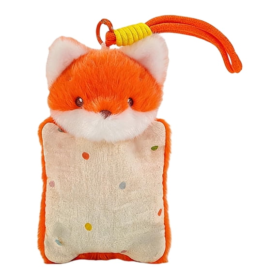 Soothing Beanbag Animal Plushie Decorative Figure Soft Stuffed Stress Reliever with Hanging Ring Portable Backpack Charm Collectible Novelty Gift Accessory - Fox