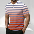 thumbnail image 2 of Dagugfen Mens Tops Summer Button V Neck Short Sleeve Slim Lightweight Gradient Color Travel Casual Tops Striped, 2 of 5