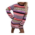 thumbnail image 2 of TRKIYQC bohemio Color bloque rayas punto ganchillo suéteres vestido otoño mujer manga larga cuello redondo Mini vestido ajustado TRKIYQC moderno, 2 of 7