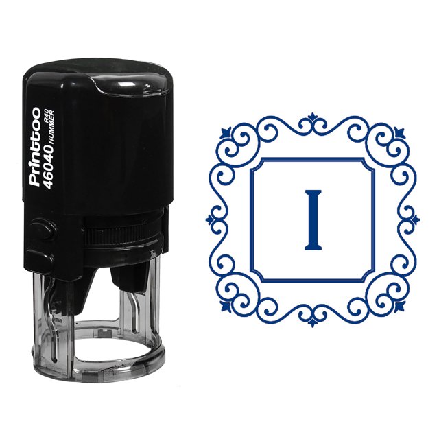 Printtoo Self Inking Rubber Stamp Square Swirl Border I Alphabet Monogram Initial R-40 Office Stationary