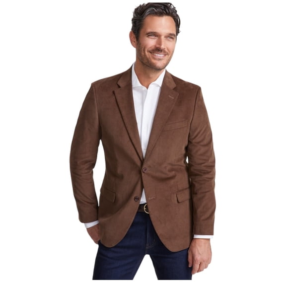 Nautica Mens Modern fit Corduroy Sport Coat Blazer 46 L Brown Solid Stretch