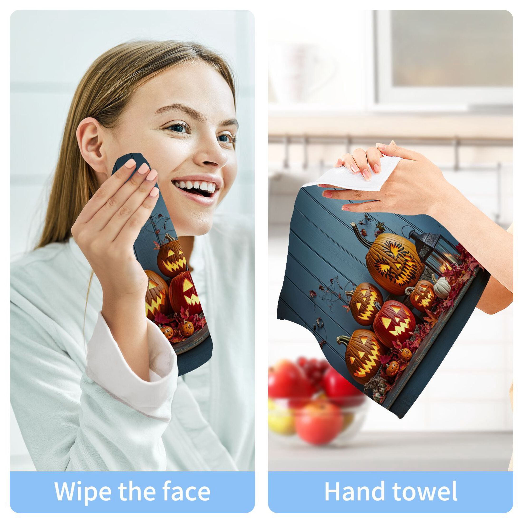 Wobogo Pumpkins with Different Face Square Cotton Towel Set of 6 Soft and Skin-friendly with Good Absorbency 12×12in