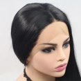 thumbnail image 4 of long straight black synthetic lace front wig Soft Silky black wig heat resistant fiber half hand tied hair replacement for women 24inch, 4 of 5