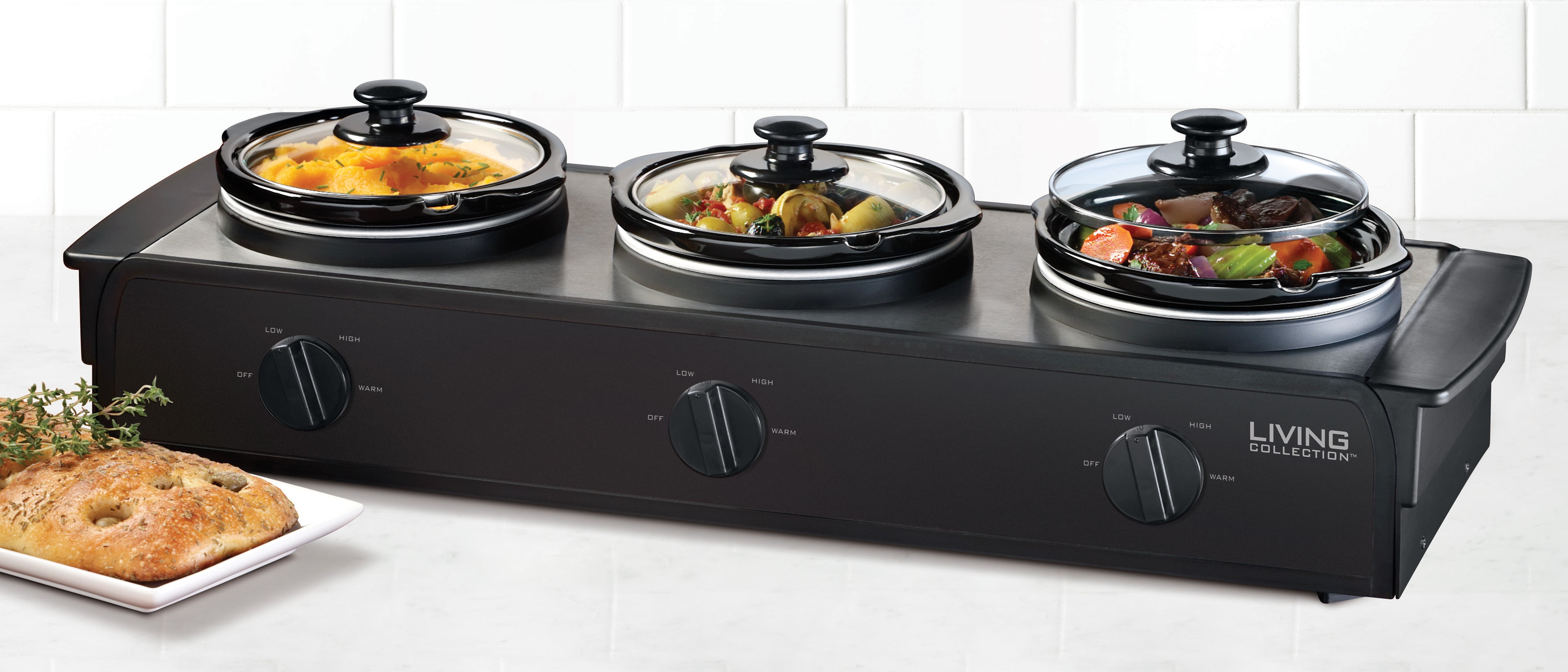 Nostalgia Electrics 1.5Quart Triple Slow Cooker Buffet, Stainless