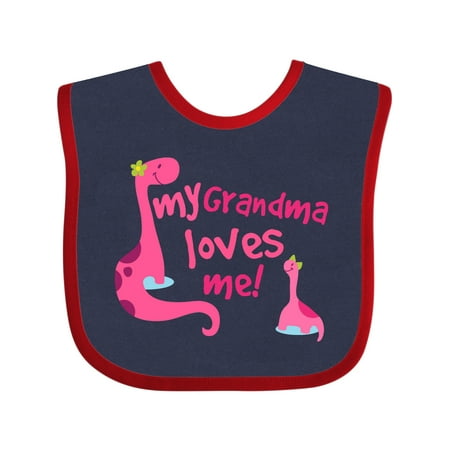 

Inktastic My Grandma Loves Me Girls Dinosaur Gift Baby Girl Bib