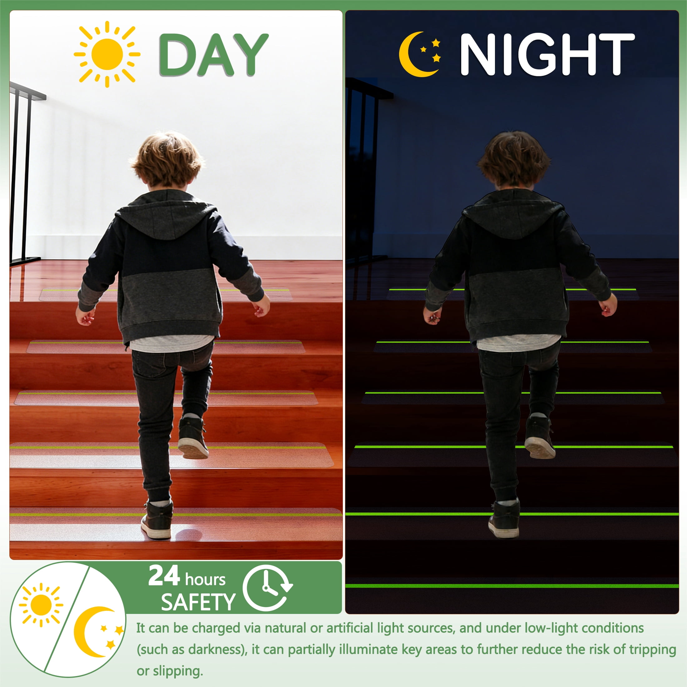 YDmeet 6"x30" Heavy Duty Waterproof Stair Treads, 12-pack Transparent Non-Slip Safety Glow Grip Tape, Peel and Stick for Indoor Steps