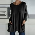 thumbnail image 4 of Fall Shirts for Women 2025 Solid Color Loose Fit Crewneck Long Shirt with Pockets Long Sleeve Shirts for Women, 4 of 6