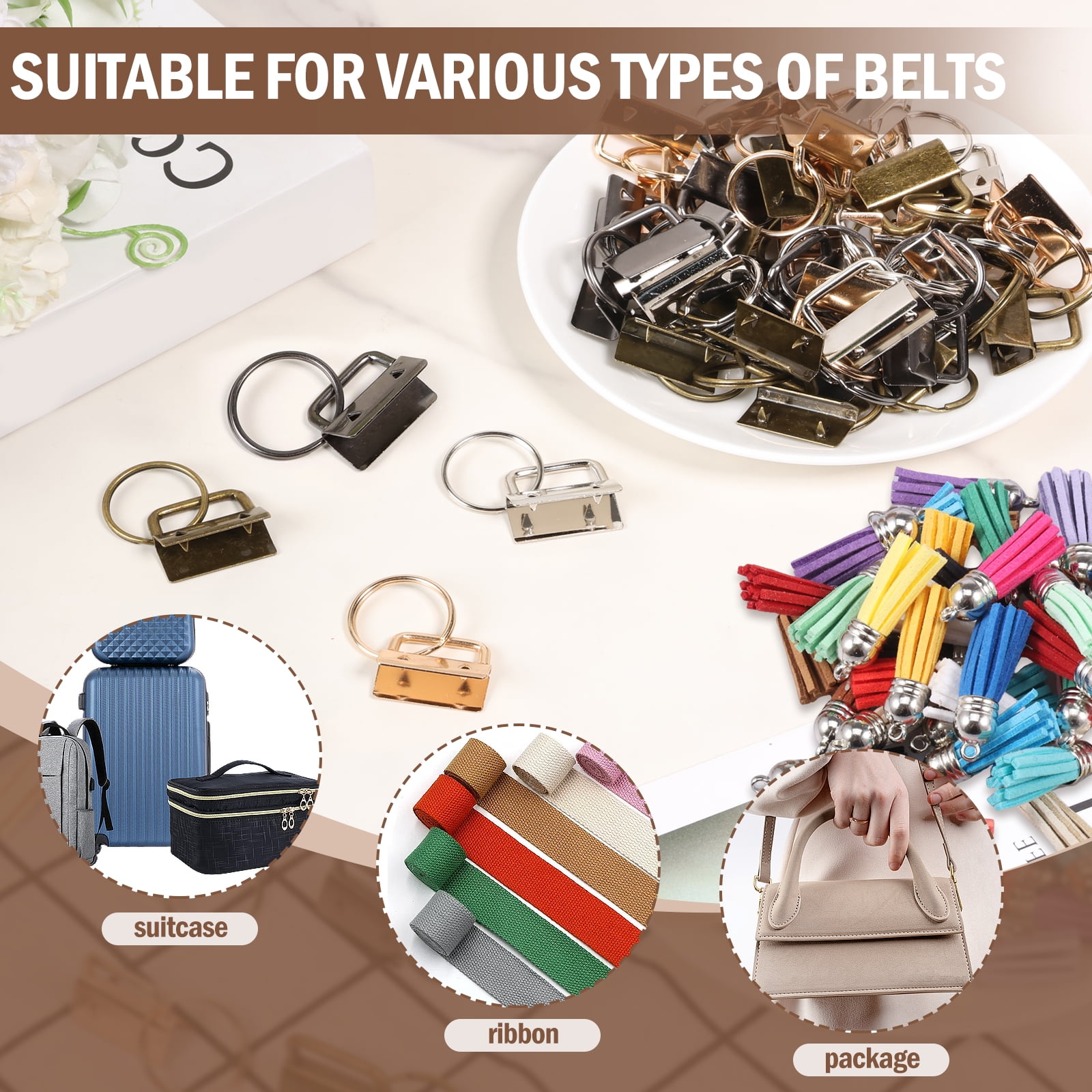 107 Pcs Key Fob Hardware Set Colorful Keychain Tassel and Key Fob Pliers for Keychain Making Supplies DIY Crafts