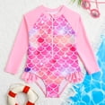 thumbnail image 4 of Girls Long Sleeve Swimsuit One Piece Bathing Suit Zipper Cartoon Print Front Zipper Summer Rash Guard Swimwear, 4 of 8