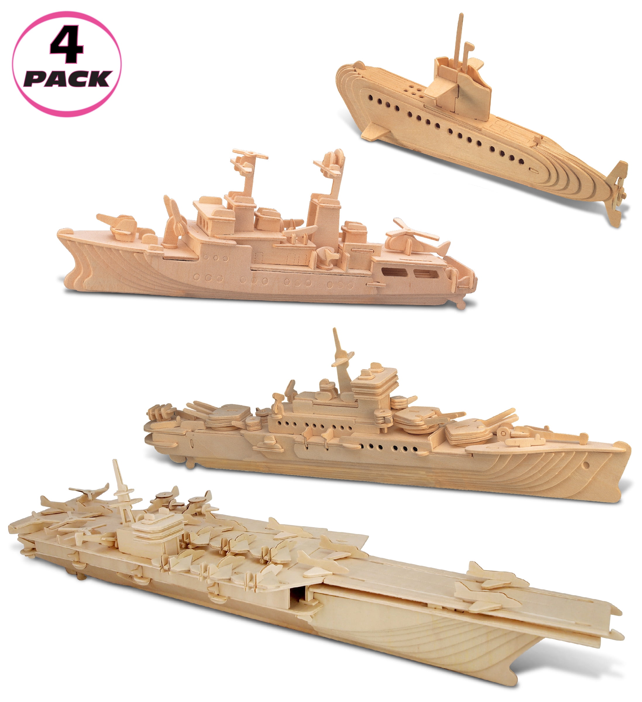 Puzzled Submarine, Destroyer, Battleship and Aircraft Carrier Wooden 3D