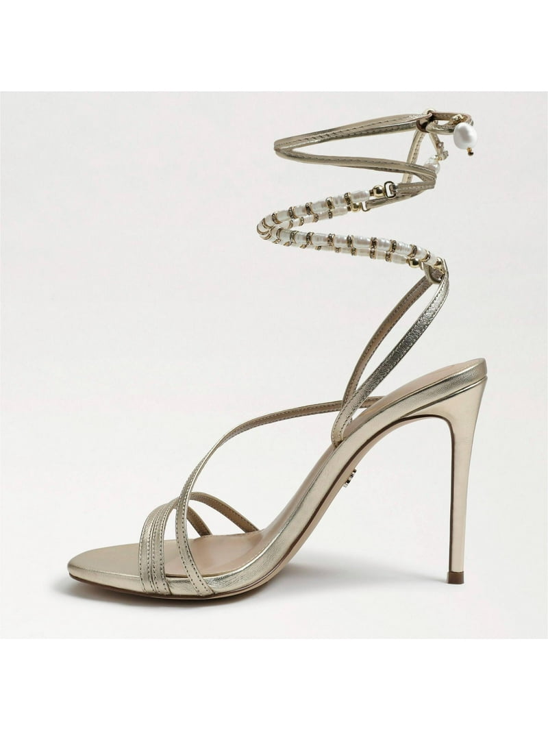 Sam Edelman Scarlette Gold Ankle Tie Up Stiletto Leather Heeled