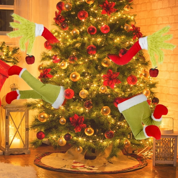 Christmas Decorations 18'' Thief Stole Christmas Burlap Plush Legs for Xmas Tree Wreaths Garland Decor (Legs, 18'')