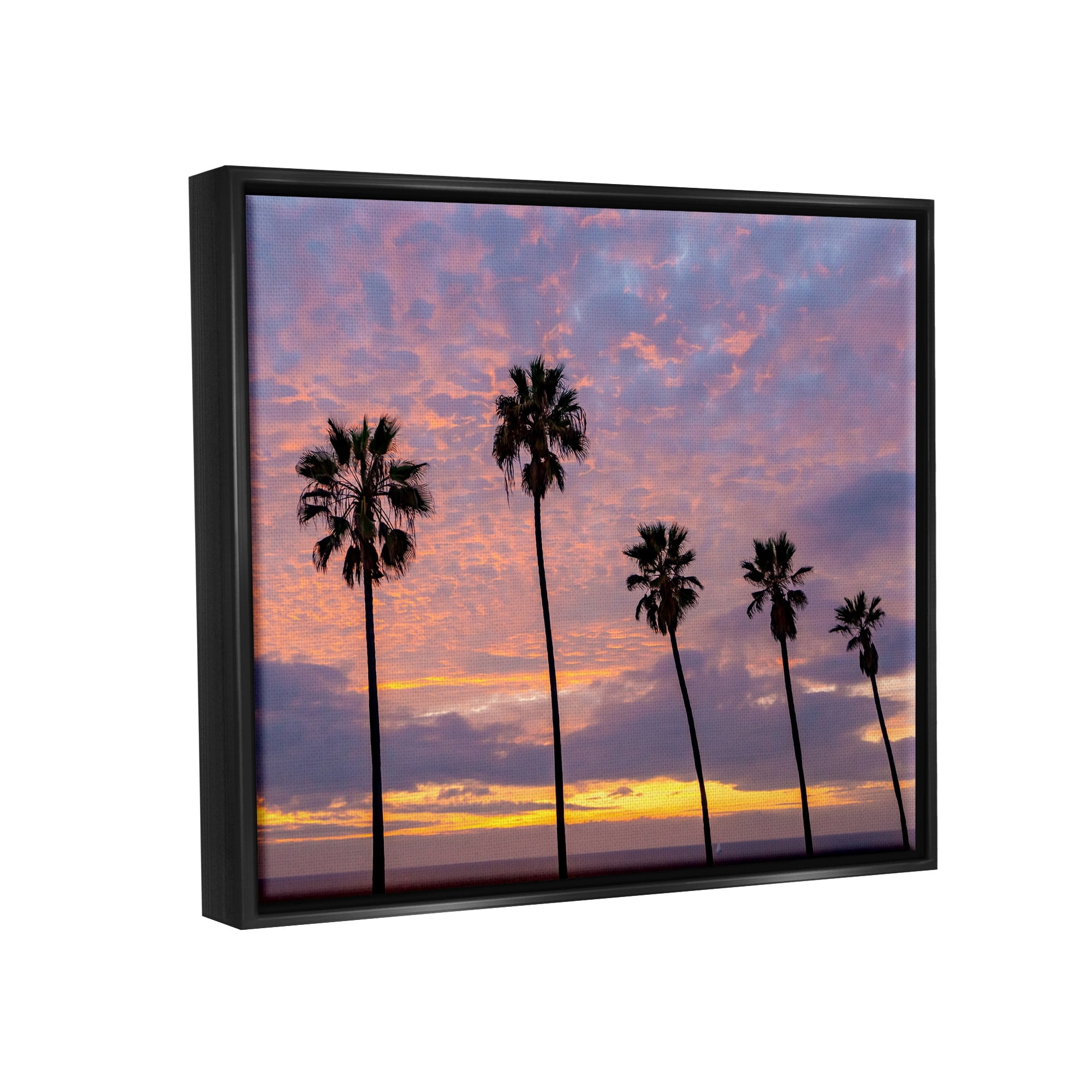 Stupell Industries Purple Cloudy Sunset Tall Palm Tree Silhouettes Photograph Luster Gray Floating Framed Canvas Print Wall Art, Design by Jeff Poe Photography