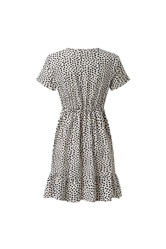 Summer Dress Women's Boho Floral V Neck Short Sleeve Formal Maxi Ruffle Dress Long Flowy Bridesmaid Wedding Party Evening Dress,White M