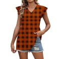 thumbnail image 1 of Craaazy Womens Casual V-Neck Ruffle Sleeve Top with Polka Dot Ombre Plaid Prints for Brunch and Vacation Outfits Gifts, 1 of 9